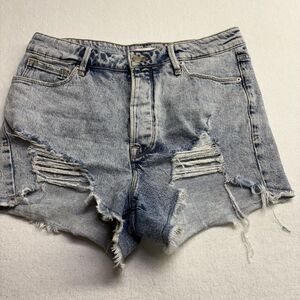 Good American Light Blue Distressed Jean Shorts